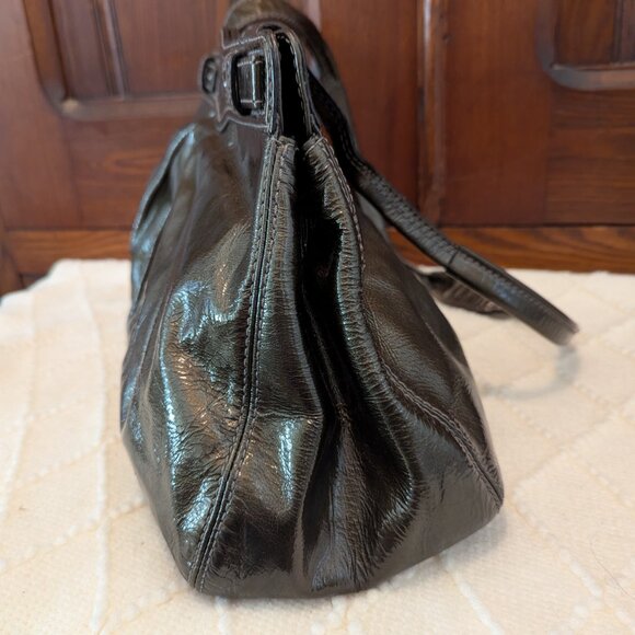 Coach Patent Leather Garnet Turnlock Satchel in Pewter (Style No. 13926) - Picture 7 of 16